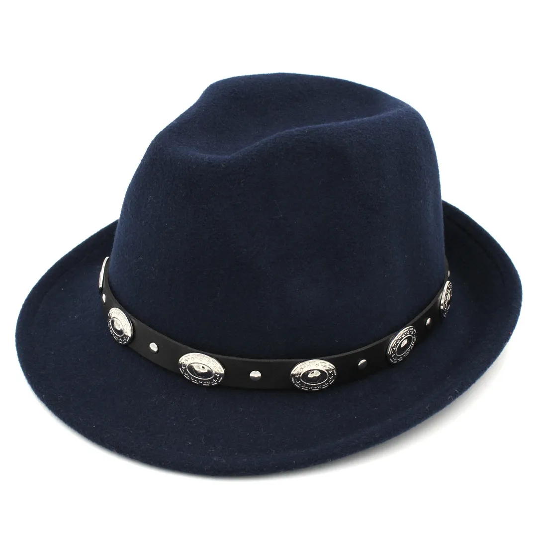 Fashion Wool Blend Fedora Trilby Cap Outdoor Men Women Gangster Cap Jazz Hat Black Leather Band6582662