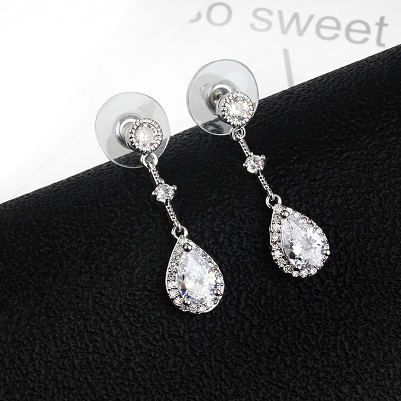 Boucles d'oreilles à pampilles en zircon cubique pour femmes, 2 couleurs, nickel rose, plaqué or, style bohème, accessoires de fête de mariage, 2282