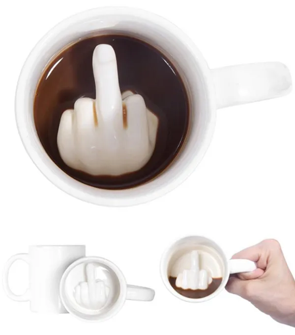 Kreatives Design, weißer Mittelfinger-Becher, Neuheit-Stil, Mischkaffee, Milchbecher, lustiger Keramikbecher, 300 ml Fassungsvermögen, Wasserbecher204J