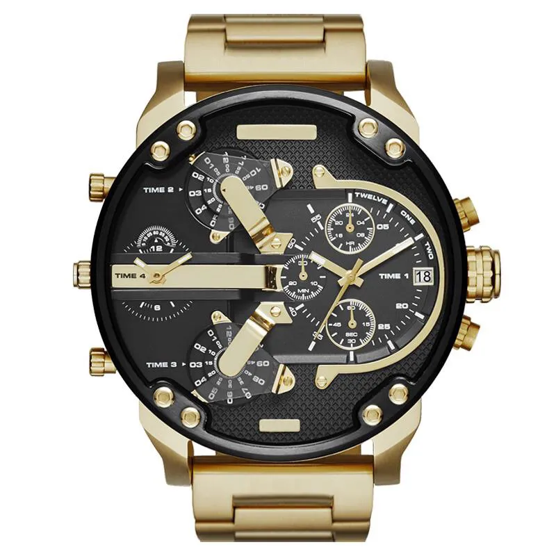 Venda esportes militares dos homens relógios 50mm grande dial dourado aço inoxidável moda relógio de pulso luxo reloj de lujo288h