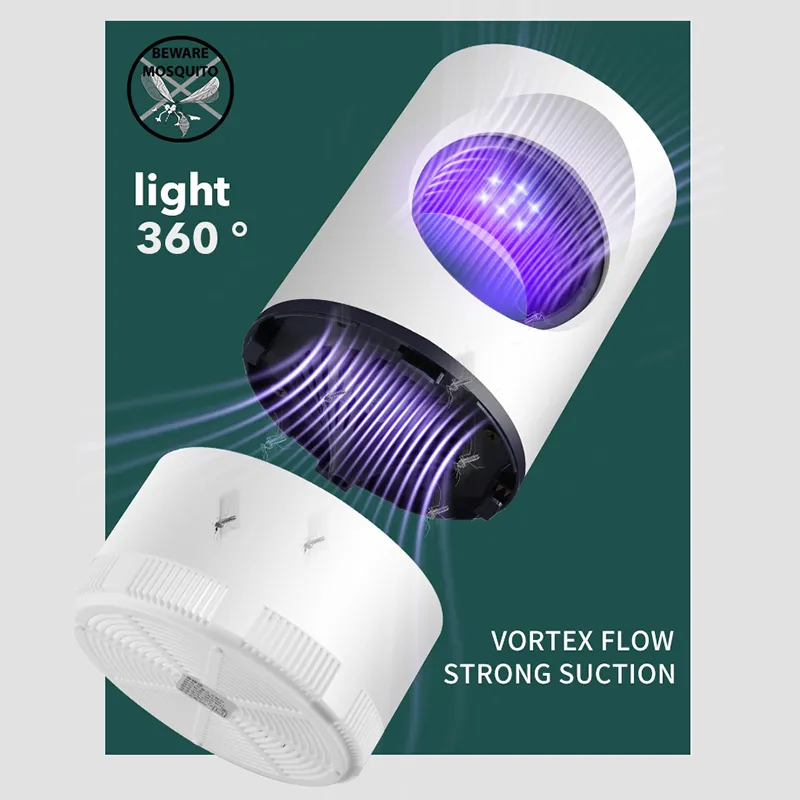 Lámpara antimosquitos por USB LED Pocatalyst vortex, fuerte succión, repelente de insectos para interiores, trampa de luz UV para matar insectos 3376