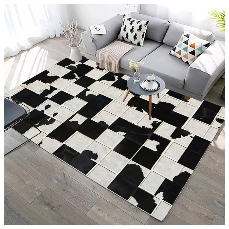 Imitation blanche Blanc Cowhide 3D Carpets imprimés modernes Nordic Home Decor Floor Child Childroom Play Area Tapis de chambre pour enfants Mats12583