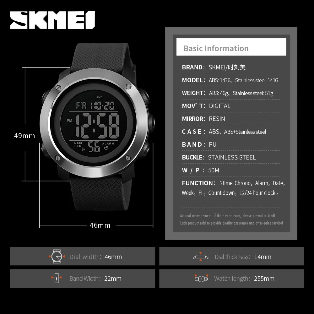 Skmei relógio esportivo masculino de marca de luxo 5bar relógios à prova d'água montre relógio despertador fashion relógio digital 1426217b