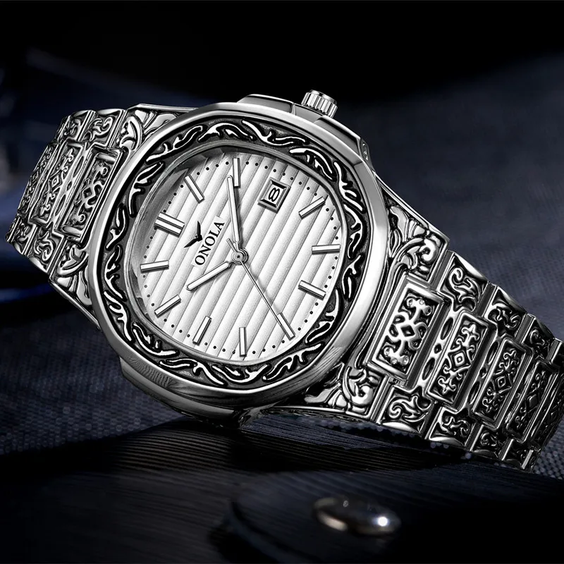 Классические дизайнерские винтажные мужские часы 2019 ONOLA, лучший бренд, роскошные золотые медные наручные часы, модные формальные водонепроницаемые кварцевые уникальные мужские часы283S