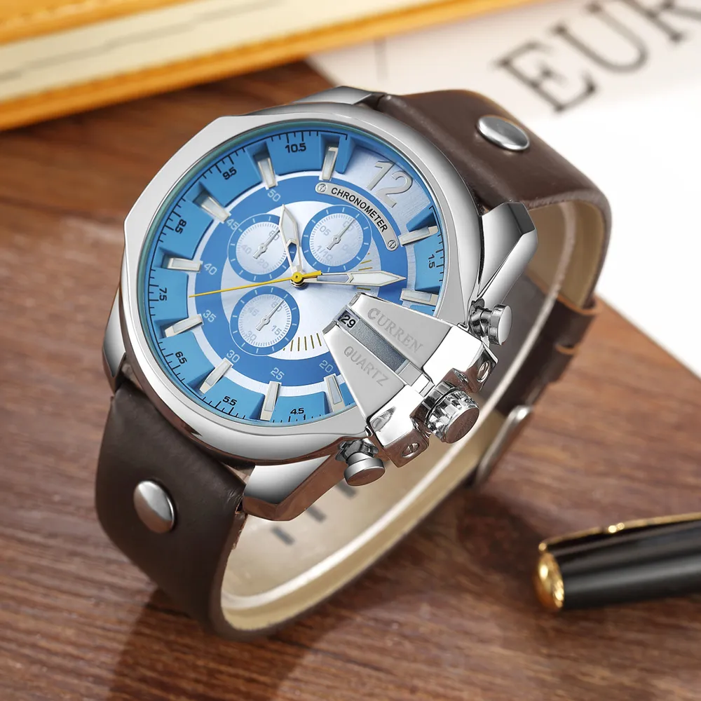 Curren Men's Casual Sport Quartz Watch Mens Watches Top Brand Luxury Quartz-Watch Leather Strap Military Watch Wrist Male CLO326V
