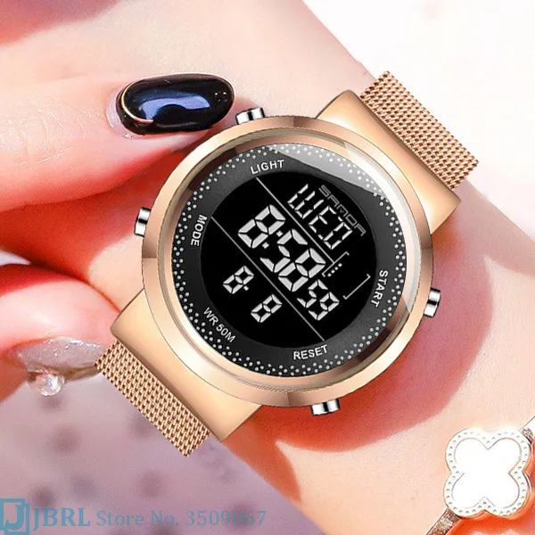 Edelstahl Digitaluhr Frauen Sportuhren Elektronische Led Damen Armbanduhr Für Frauen Uhr Weibliche Armbanduhr Wasserdicht V175p