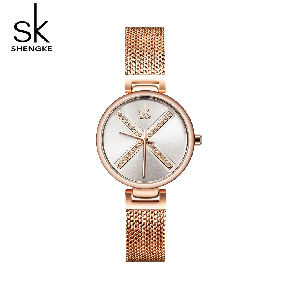 cwp Shengke Kristall Uhr Frauen Wasserdicht Rose Gold Stahlband Damen Armbanduhren Top Marke Meshband Uhr Relogio Feminino305R