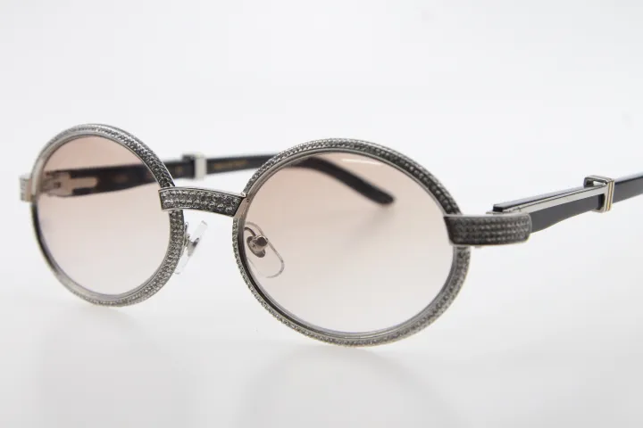 Ganze Vollformat-Sonnenbrille mit kleineren Steinen 7550178 Schwarze Büffelhorn-Sonnenbrille Runde Vintage-Unisex-Sonnenbrille Brille Braun Len264T