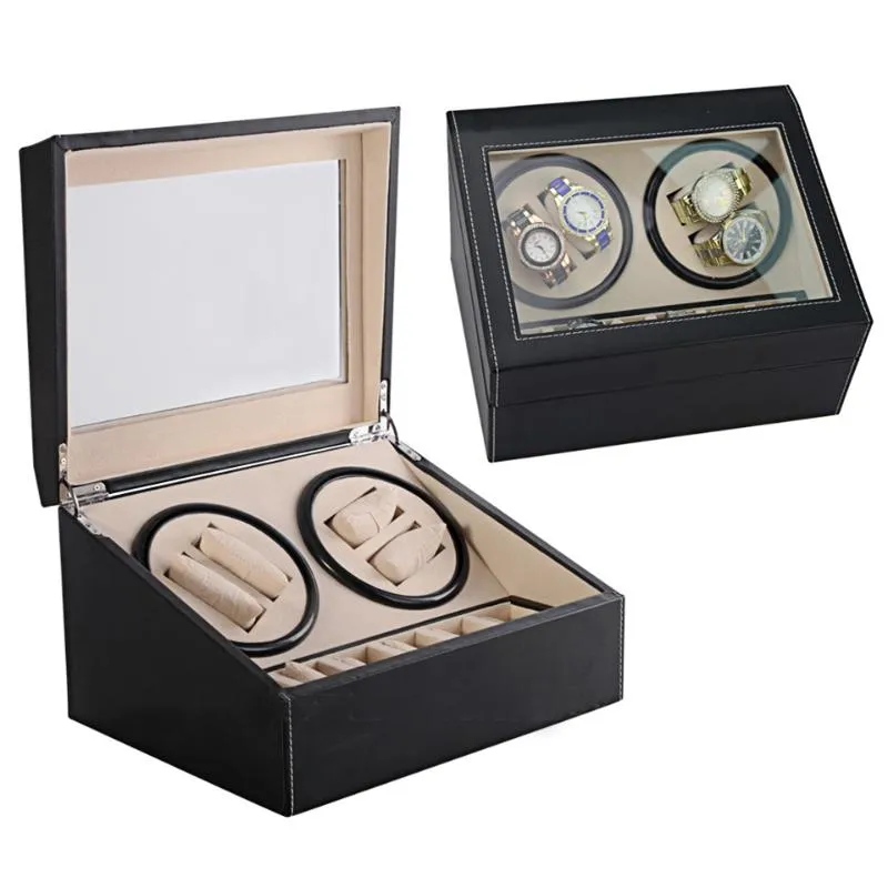 Titta på rutor Fall 4 6 High End Automatic Winder Boxwatches Lagringsmycken Holder Display PU Leather Box Ultra Quiet Motor Shake274Q