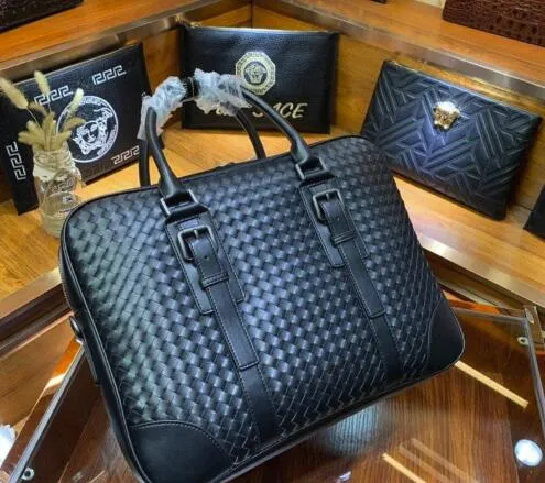 Carenti di design del marchio a maglia a mano Nuove borse di business di alta qualità uomini uomini borse laptop business in pelle autentica 248c 248c