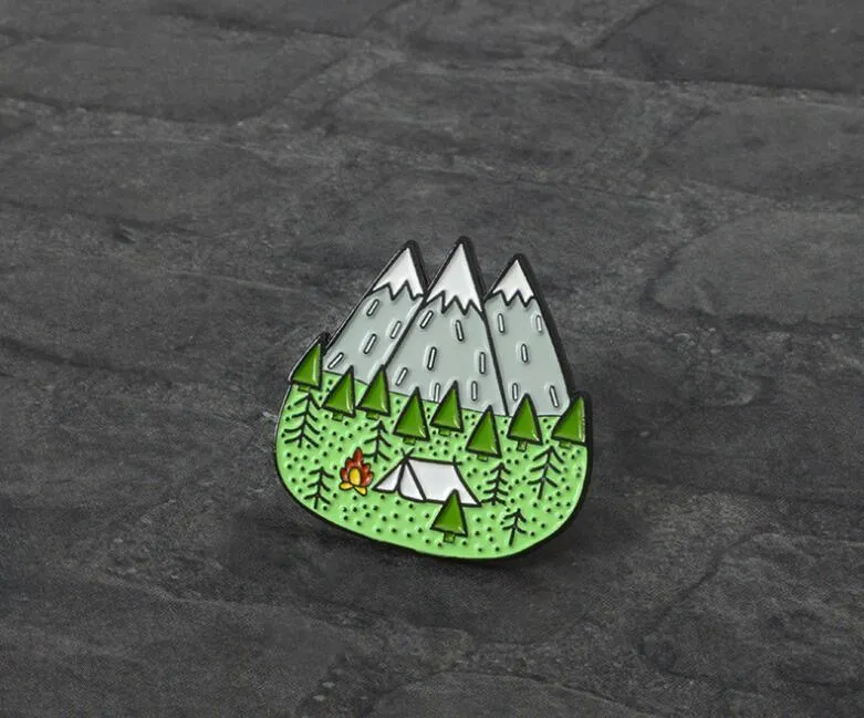 Mountains Wood Jungle Brooch Peak Nature Forest Camping Adventure Amateur Enamel Pin Badge Hat bag accessories fashion jewelry SHU206O