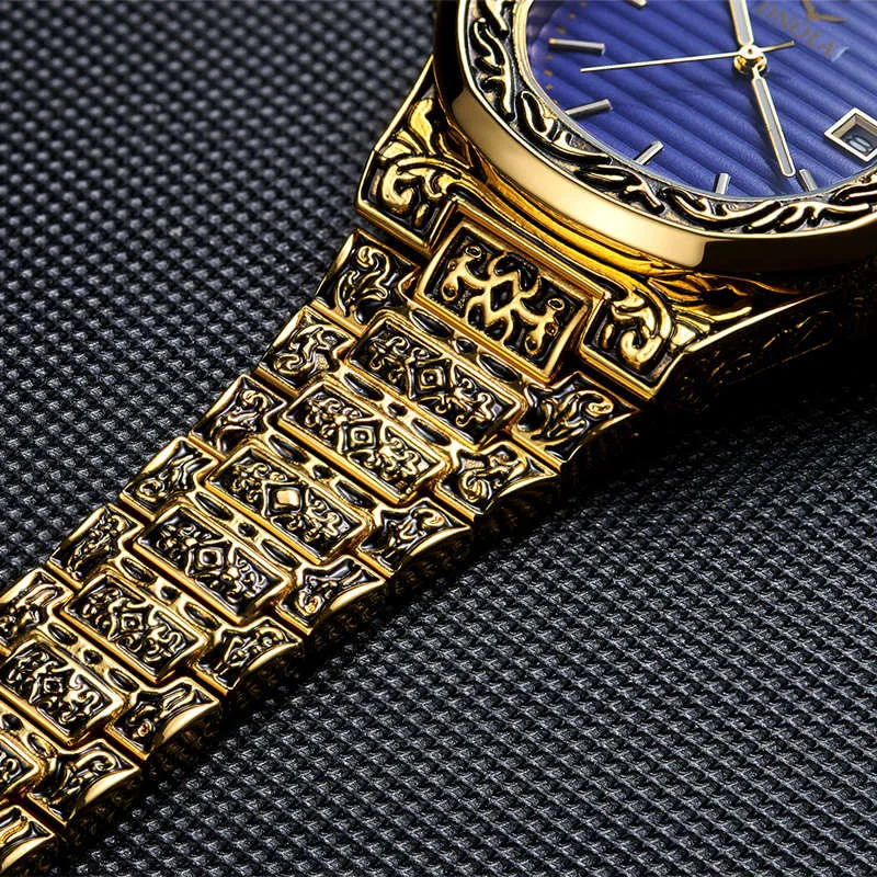 Классические дизайнерские винтажные мужские часы 2019 ONOLA, лучший бренд, роскошные золотые медные наручные часы, модные формальные водонепроницаемые кварцевые уникальные мужские часы267O