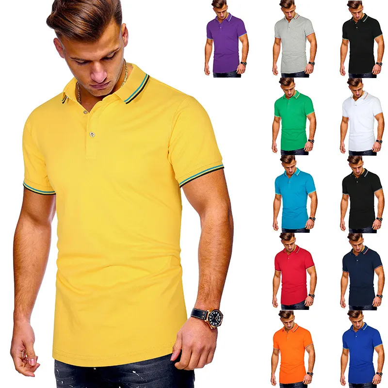 Novedad de verano 2020, camiseta deportiva con empalme a rayas y escote multicolor para hombre, pantalón corto informal de manga Polo3094