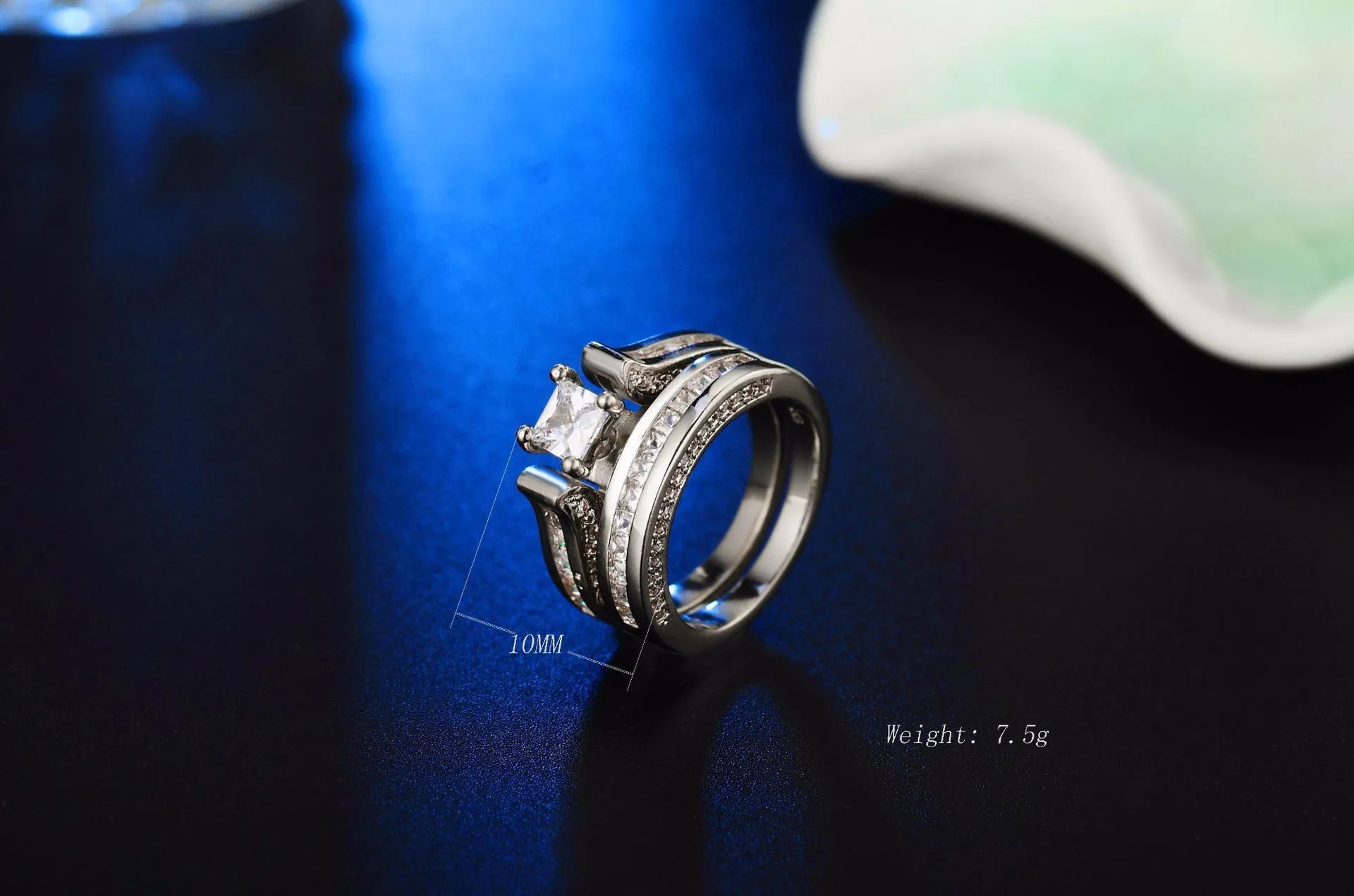 OMHXZJ toda la personalidad moda OL mujer chica fiesta regalo de boda circón de lujo conjunto de anillos de plata esterlina 925 RN1387579867