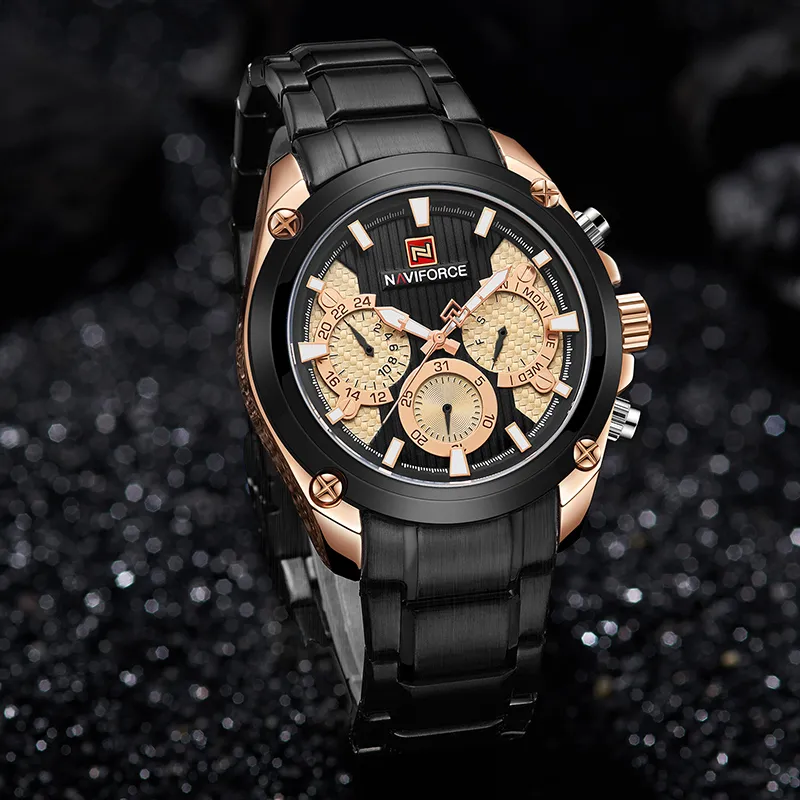 NaviForce męskie zegarki Top marka luksusowy sportowy sportowy kwarc 24 -godzinny data obserwuj pełny stalowy nadgarstek zegarek męski clo276i