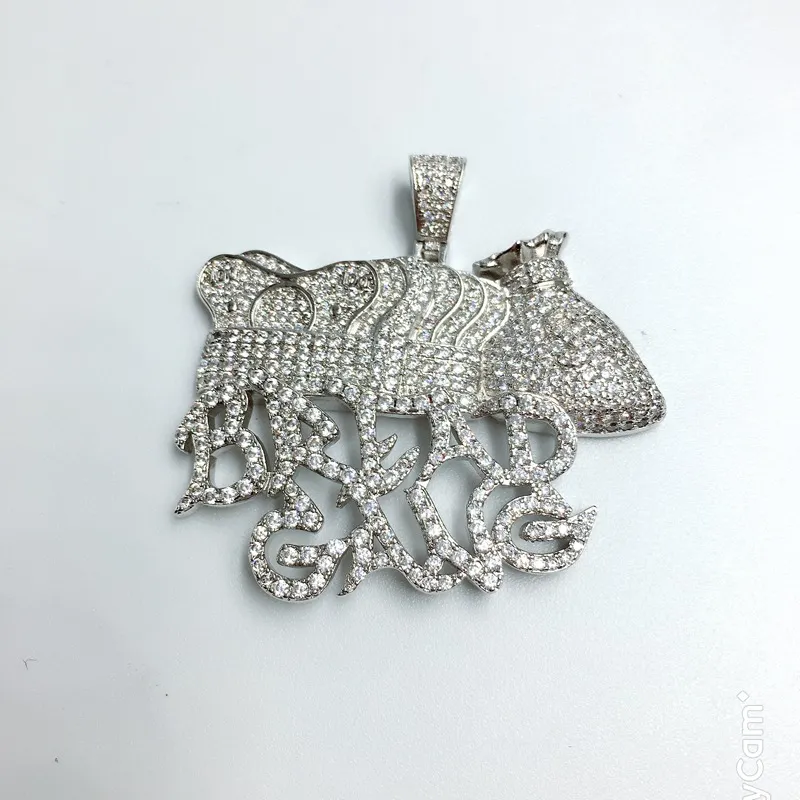 Collana con pendente GANG PANE placcato oro argento ghiacciato Micro zircone fascino uomo gioielli hip hop bling regalo285t