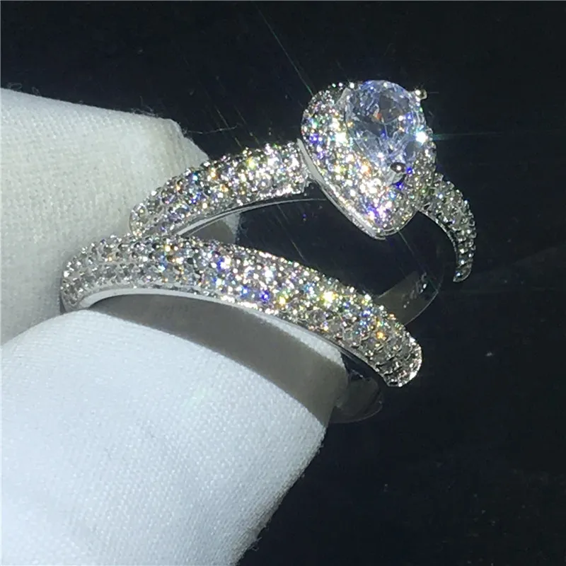 2018 Oogverblindende ring set 925 Sterling zilver pave instelling Diamond Cz Engagement wedding band ringen voor vrouwen Bruids Jewelry250N