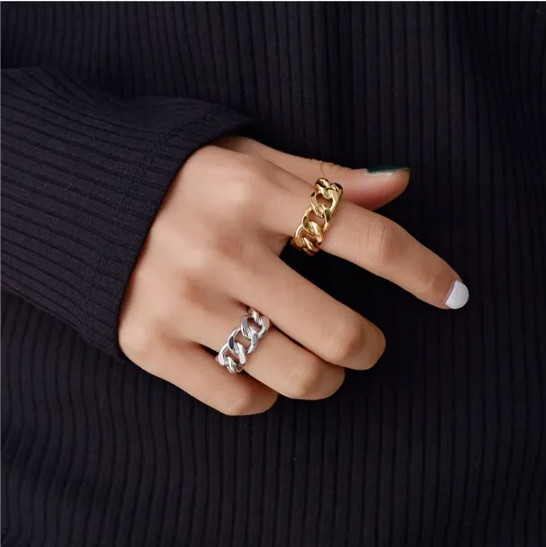 Peri'sbox Gold Silver Color Chanky Chain Rings Link Ed Geometric Rings for Women Vintage Open Rings調整可能なトレンディ301Q