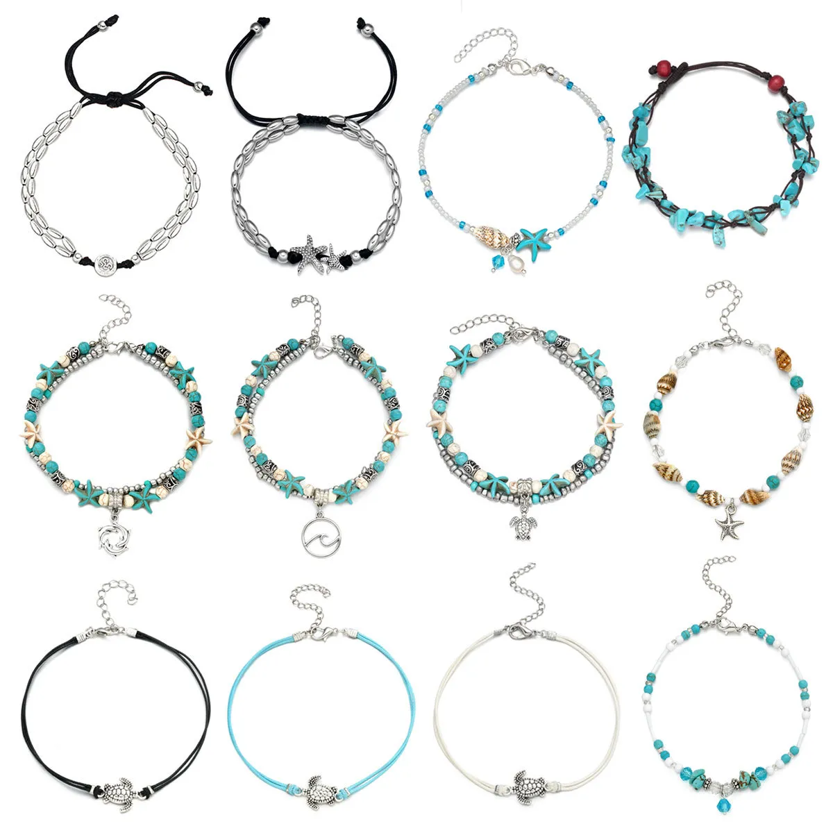 16 Pezzi Cavigliere Catene Bracciali Cavigliera da Spiaggia Regolabile Set di Gioielli Piedi Cavigliere Donne Ragazze Barefoot191K