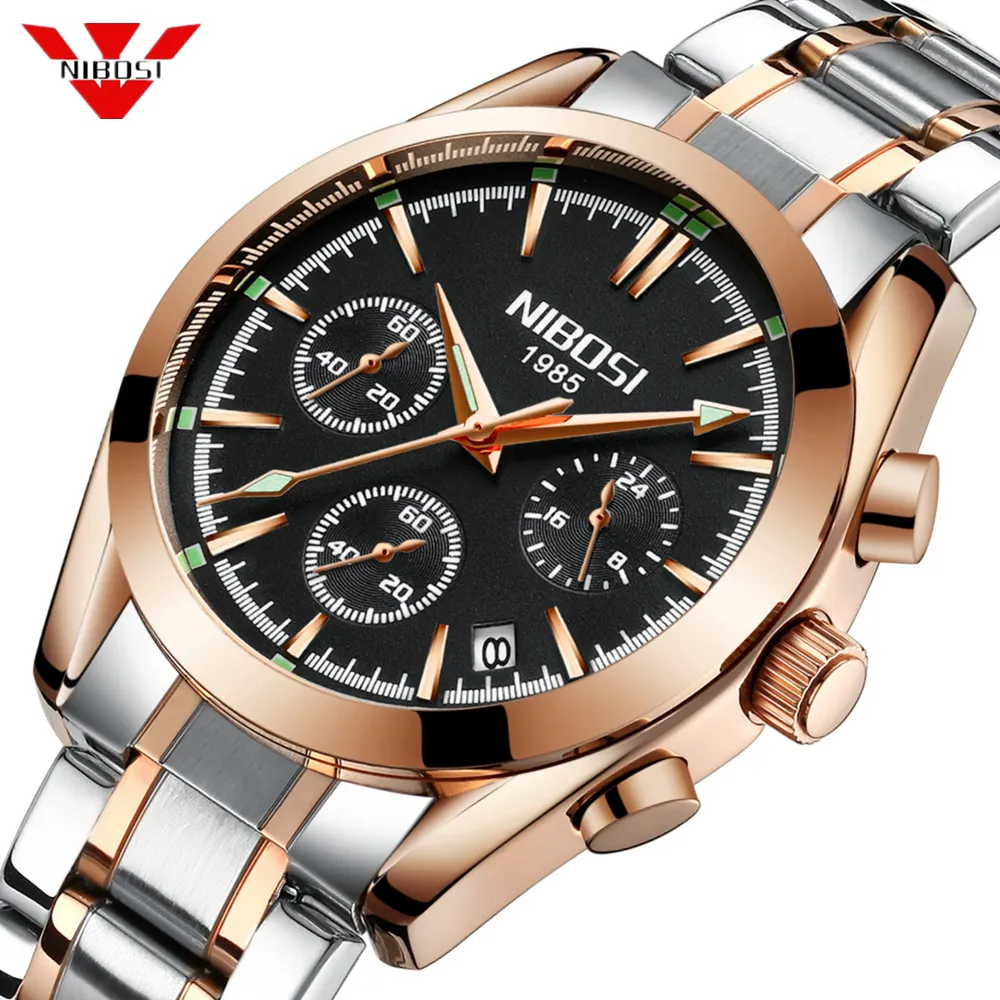 NIBOSI Business Men Watch Luxury Brand Orologio da polso in acciaio inossidabile Cronografo Army Arch Orologi al quarzo in vetro Relogio Masculino2314