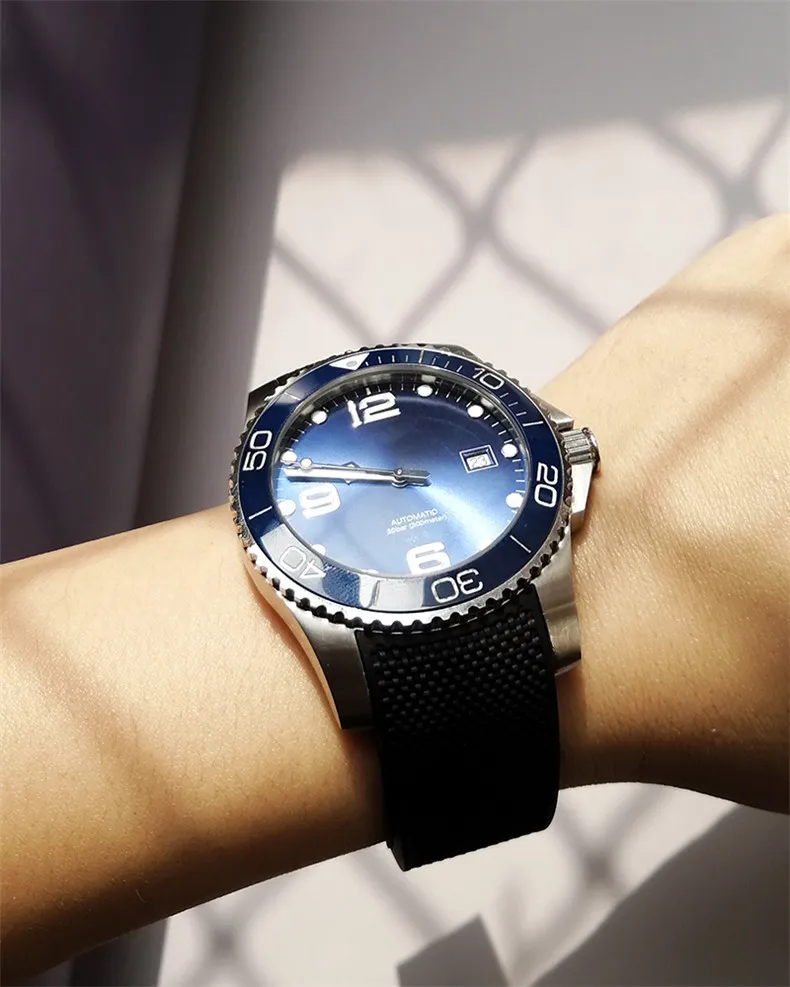 21mm Neue Schwarz Blau Wasserdichte Tauchen Silikon Gummi Uhrenarmbänder Faltschließe für L3 Hydro Conquest Uhr Tools331r