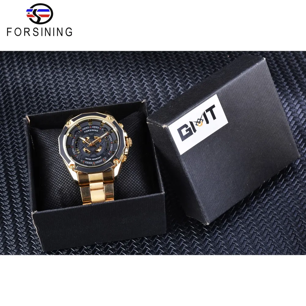 Forsining 2019 3d design transparente ouro aço inoxidável relógio de esqueleto automático dos homens marca superior luxo relógio masculino montre homme226s
