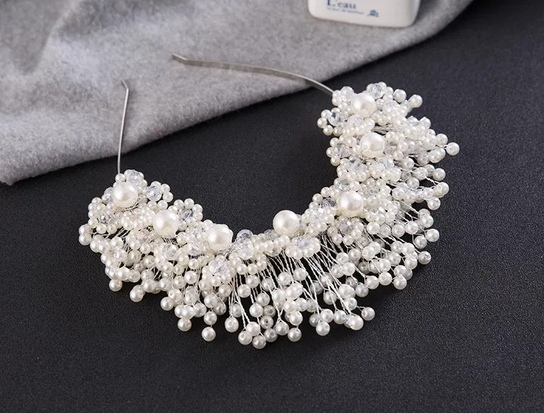 Moda oro argento con lega di cristallo perline corona fascia capelli accessori capelli gioielli da sposa festa gioielli315D