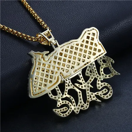 Collier pendentif GANG de pain plaqué or et argent glacé pour hommes, breloque en Micro Zircon, bijoux Hip Hop scintillants, cadeau 195R