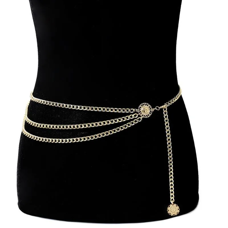 Retro Gold Belts for Women Fashion Waistbands All-match Multilayer Long Tassel Party Jewelry Dress Waist Chain Coin Pendant Belt246e