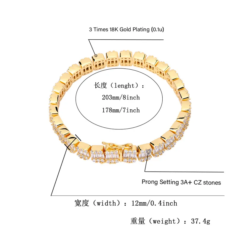 最高品質のブリングペーパークリップボーンキューバキューバンリンクバングルブレスレット男性用女性ゴールドメッキテニス縁石リンクチェーンパルスアウトキュービックジルコニアヒップホップジュエリーギフト