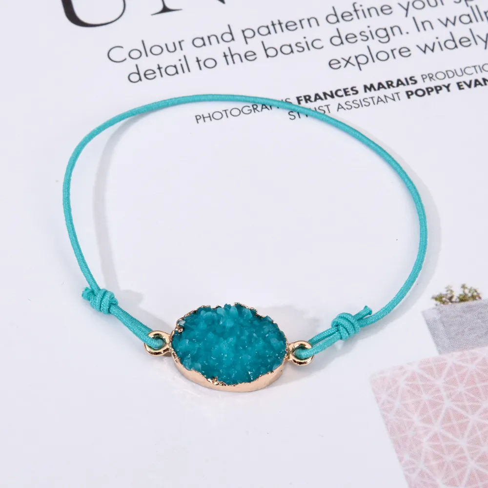 Boho 12 pièces ensembles élastique pierre naturelle Druzy ovale bracelet à breloques femmes fille enfants réglable corde chaîne cristal bracelet bijoux 283x