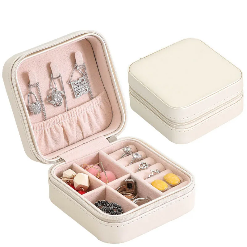 Women Jewelry Box Travel Cosmetic Necklace Ring Storage Case Zipper Jewelry Organizer Display Mini Box PU Leather Waterproof309u