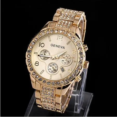 Femmes diamant montre marque de mode montres de luxe Relogio Feminino dames or acier montre à Quartz Genève décontracté montre cristal 274S
