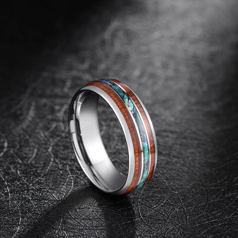 Somen 8mm Luxus Männer Silber Wolfram Hartmetall Ring Holz Abalone Shell Innen Für Herren Hochzeit Verlobung Bands Anillos hombre J1904571472