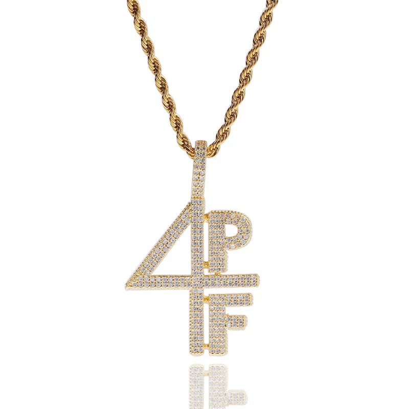 18K Gold Plated Letter and Number 4PF Necklace Pendant Micro Paved Cubic Zircon Bling Hip Hop Jewelry Gift208i