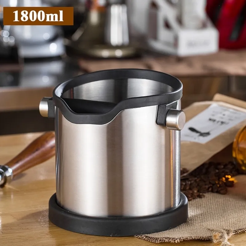 Stainless Steel Coffee Knock Box 1800ml Espresso Grind Container Anti Slip Coffee Grind Dump Bin Waste Bin with Detachable Knock T257t