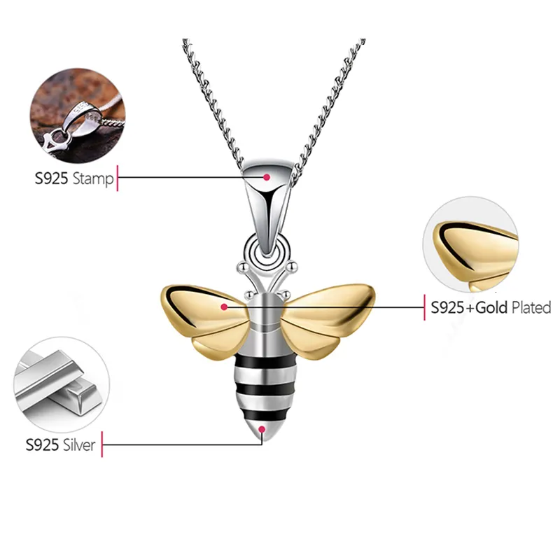 Lotus Fun Momen Real 925 Silver Fashion Jewelry Lovely Honey Bee Pendant without necklace Chain for Women drop whole V273s