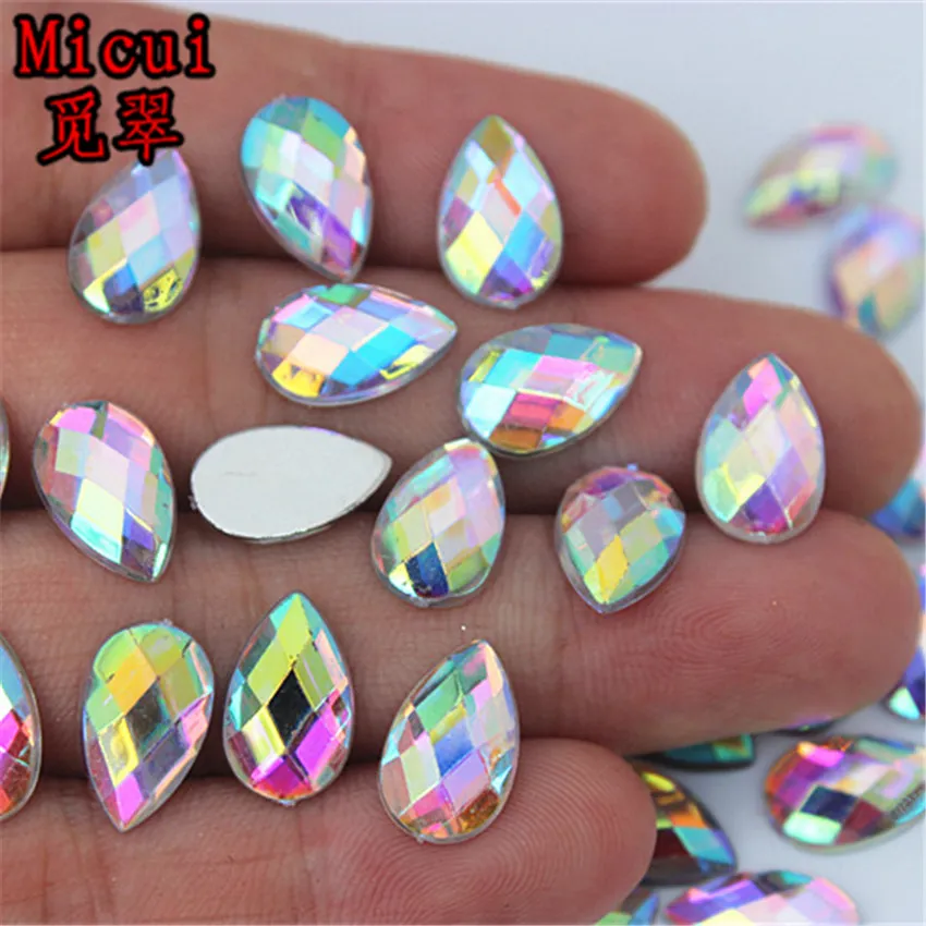 MICUI 8 13 mm 10 14 mm 13 18 mm Waterback Flatback ACRYLIC FACETED HIMELES GLUE SUR LE TELLE PERLES acryliques sans trou ZZ7192194