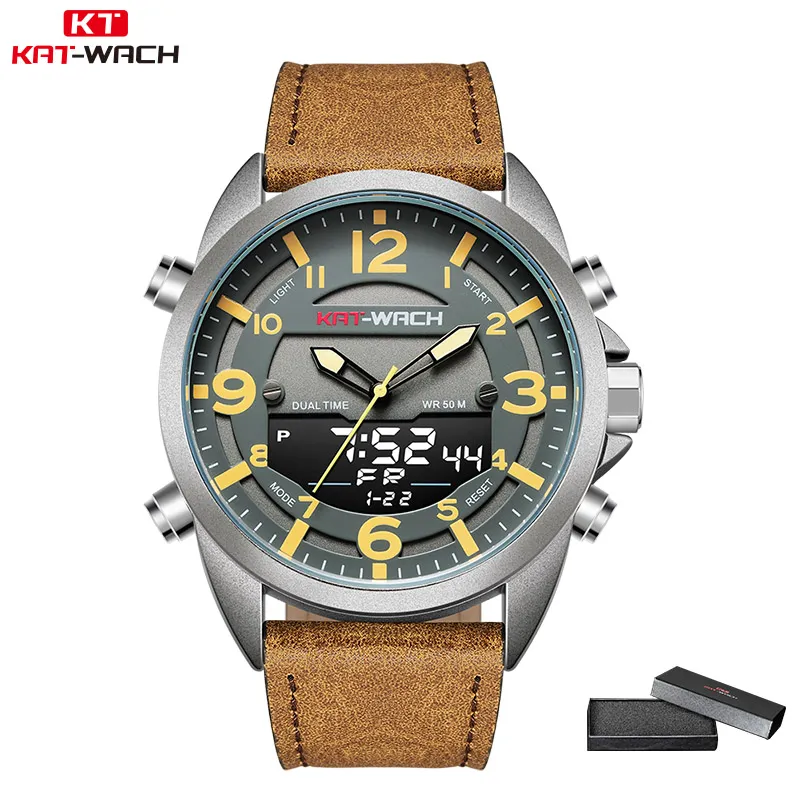 Luxury Watch Men Top Brand Leather Watches Man Quartz Analog Digital Waterproof Wristwatch Big Watch Clock Klok KT1818297q