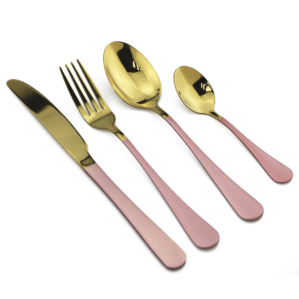 Pink Gold Dinnerware Mirror Cutlery Set Kitchen LNIFE Spoon Fork Dinner Set 304 Stainless Steel Dinnerware Silverware Plated229F