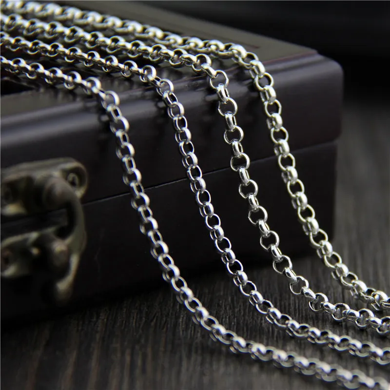 S925 Sterling Silver Chain Vintage Thai Silver Necklace O Circle Chains For Men Women Fine Jewelry 3 5mm 4mm 45cm-80cm281o