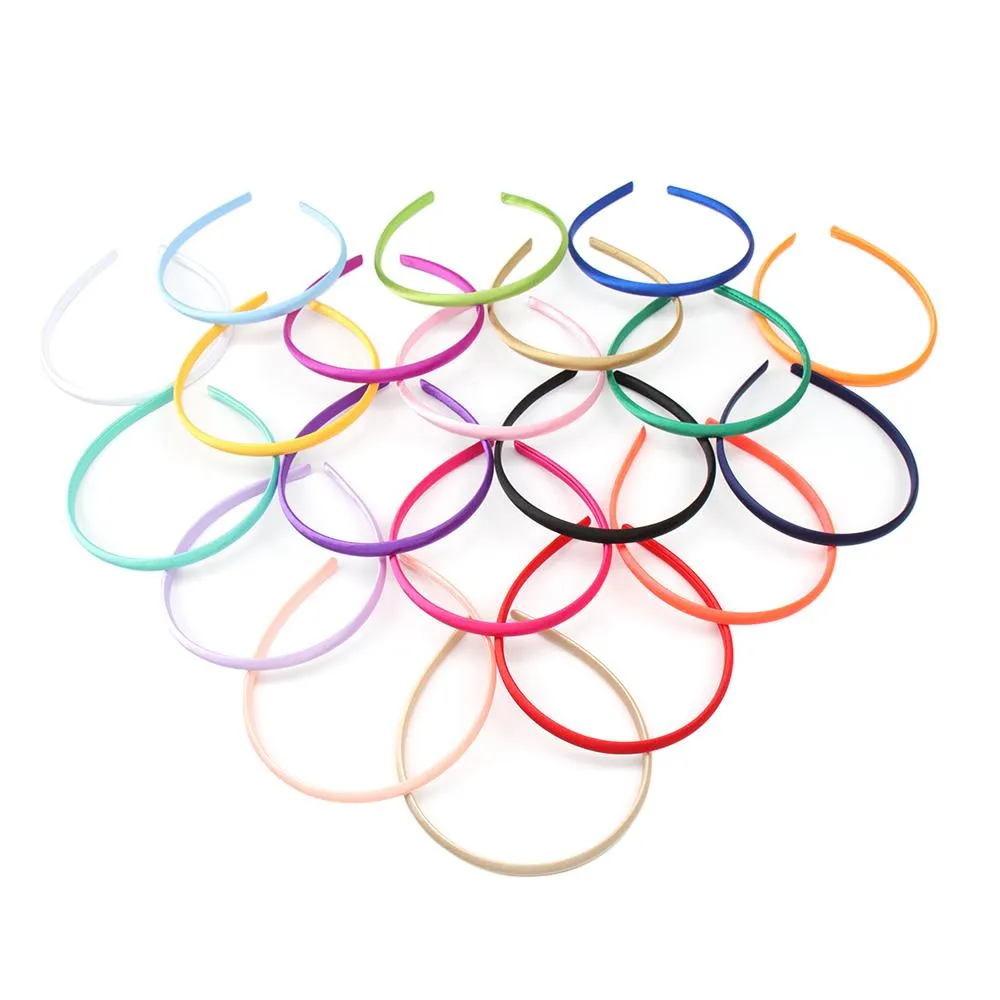 100 Teile/los Solide Satin Überzogene Stirnband Für Kind Mädchen 10 Mm Breite Candy Farbe Haarband Haar Zubehör Haar Hoop274s