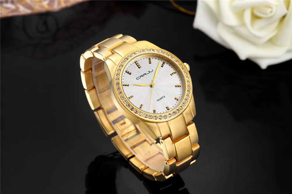 有名な真新しいCrrju Watches Women Ladies Crystal Diamond-Watch Luxury Gold Wrist Watches for Women relojes mujer289j