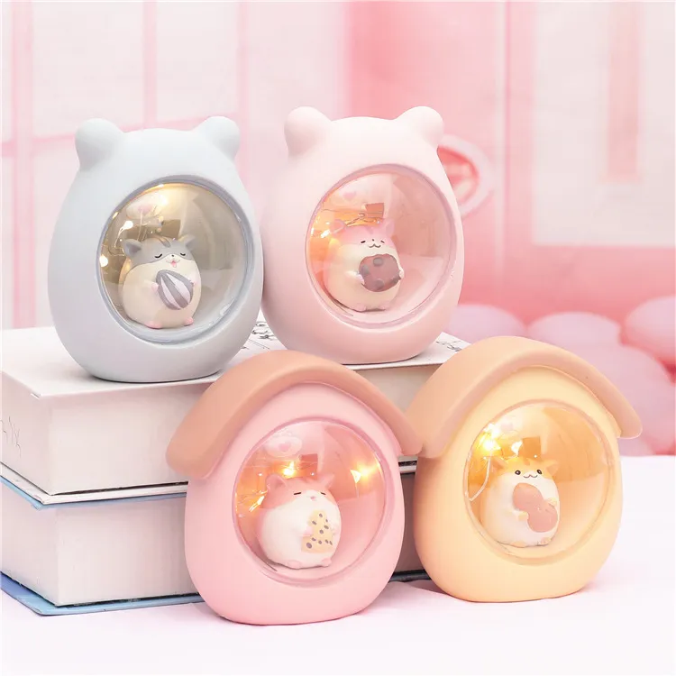 Cartoon Hamster Night Lights carino bambini Destinazione decorativa Destina a led Lampadside Nursery Lamp Desktop Camera Atmosfera Light305D Light305D