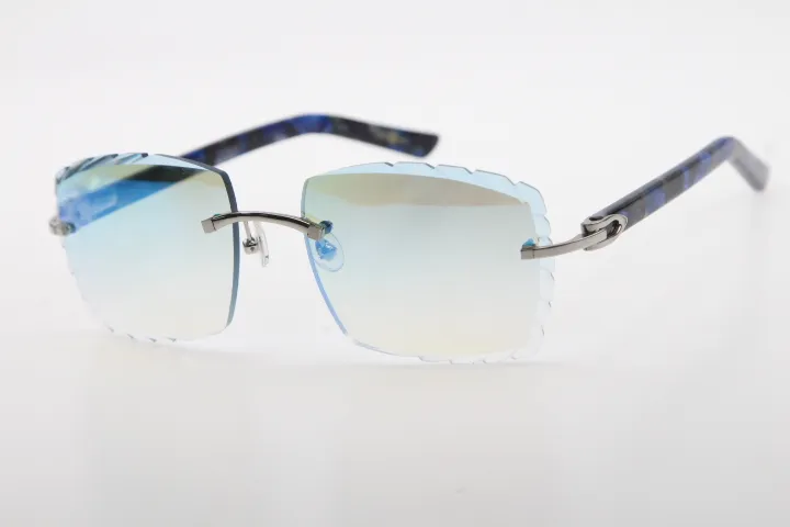 Оптовая продажа с фабрики, солнцезащитные очки без оправы, оптические 3524012-A, оригинальный мрамор, синяя планка, высокое качество, резные линзы, стекло, унисекс, G253u