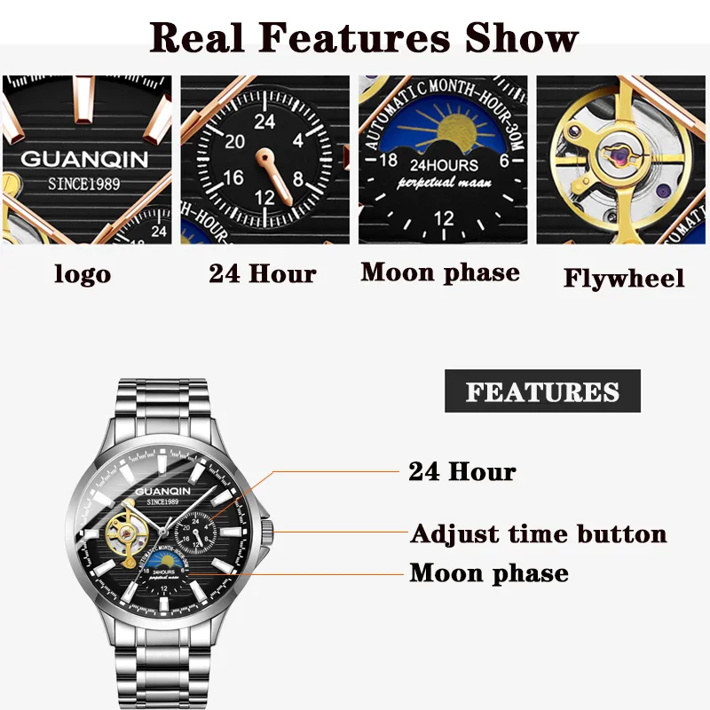 GUANQIN Business Watch Men Automatic Luminous Clock Men Tourbillon Waterproof Mechanical Watch Top Brand relogio masculino 210310325c