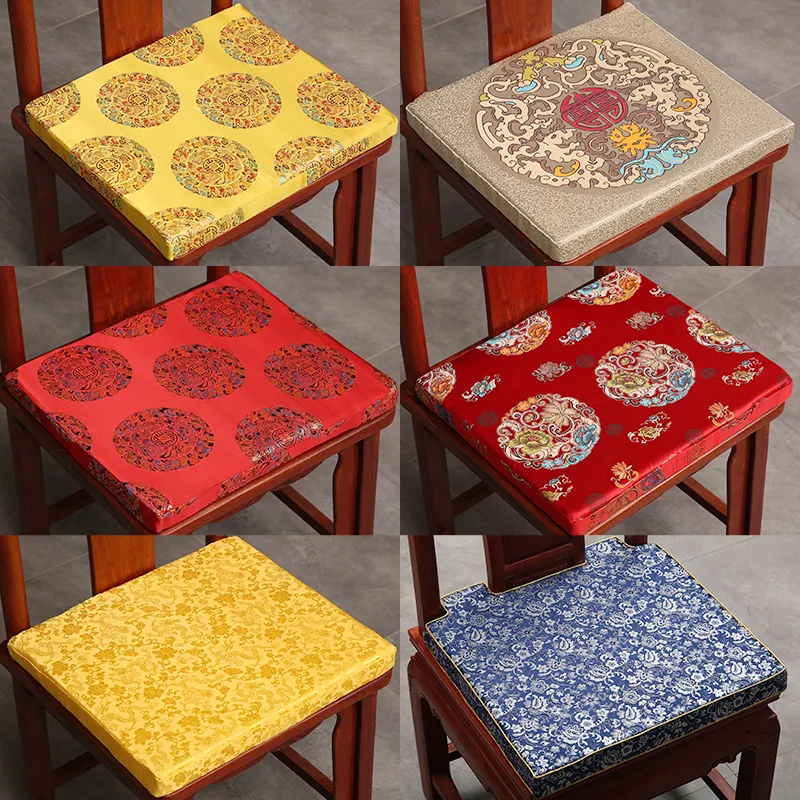 Chinese Silk Brocade Sofa Chair Seat Cushion Sponge Anti-slip Seat Pad Zipper Cushion Seats Xmas Decoration Dining Chair Armchair 220w