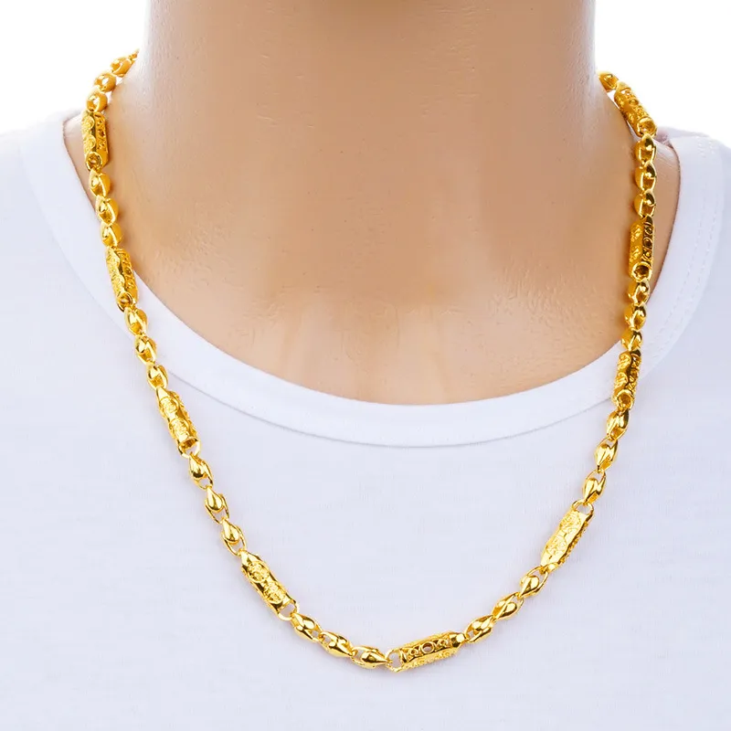 Collier solide Hip Hop perles chaîne en or jaune 18 carats rempli de mode hommes chaîne lien Style Rock bijoux polis 253J