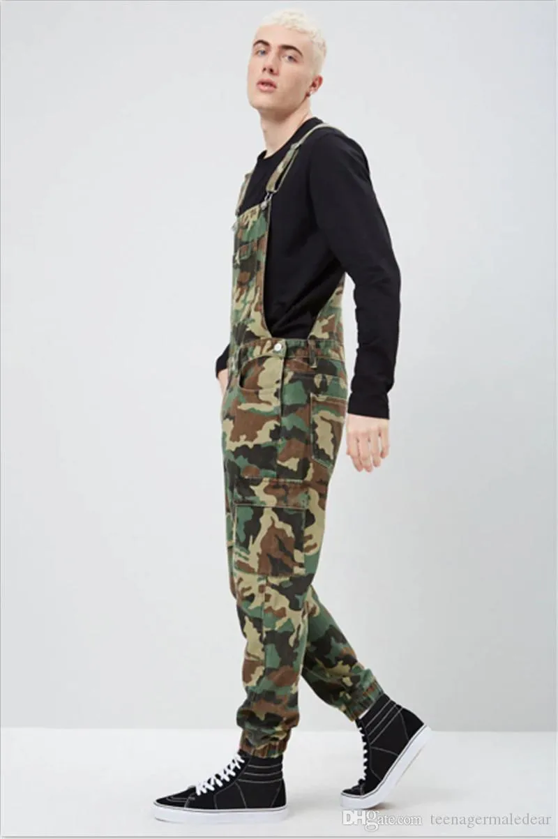 Jangesnow camuflagem denim homens macacões designer impresso jumbsuits jumpsuits moda macho macho calças longas