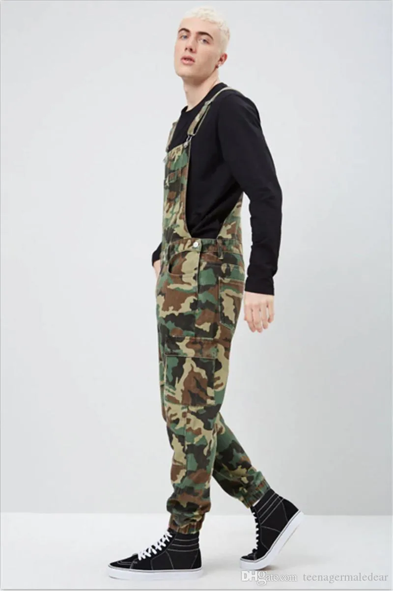 JanuariSnow Camouflage denim heren overalls ontwerper geprinte jeans jumpsuits mode slanke mannelijke lange broek 293a